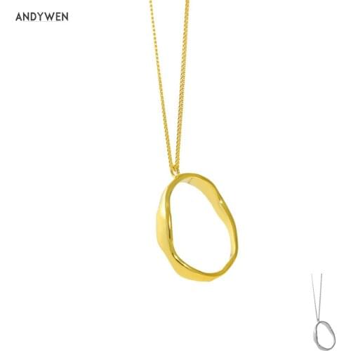 KIKICHICC 925 Sterling Silver Geometric Irregular Ovals Pendant O Necklace Long Chain Women 2021 Wedding Gift Jewelry For Party