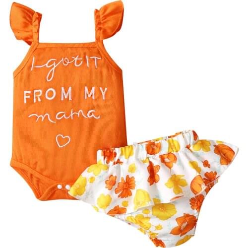 0-24M Newborn Baby Girl Clothes Set Letter Sleeveless Romper Tops Floral Printed Shorts Fashion Summer Baby Outfit