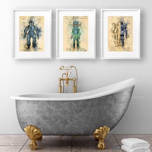 Costume de plongée brevet dessin ensemble, lot de 3 impressions de brevet de couleur aquarelle