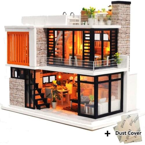 Doll House Toy Diy Dollhouse with Furniture Miniature Wooden House Kit Toy Christmas Birhday Gift Toys for Children