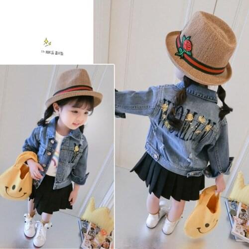Girls Jackets Korean Fashion Floral Printed Denim Jacket for Girl Kids Clothing 2 3 4 5 6 Years Girls Outerwear Spring Autumn