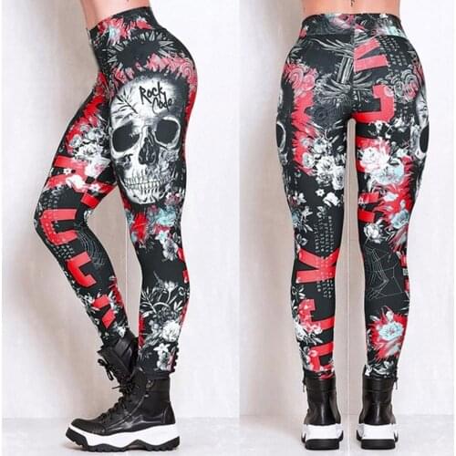 Skull Printed Leggings High Waist Push Up Running Workout Fitness Yoga Pants Breathable Leggings Women Trousers Leggins Girl