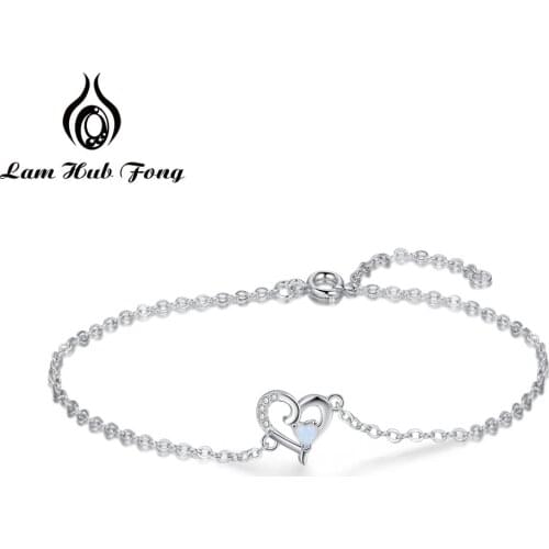 Charm Heart Bracelets for Women Cute 925 Sterling Silver Opal Bracelets with Zircon Chain Link Wedding Jewelry (Lam Hub Fong)
