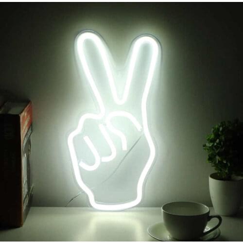 Neon Sign Light Innovative Victory Gesture Decorative Lamp USB Powered For Bedroom Cabinet Shelf