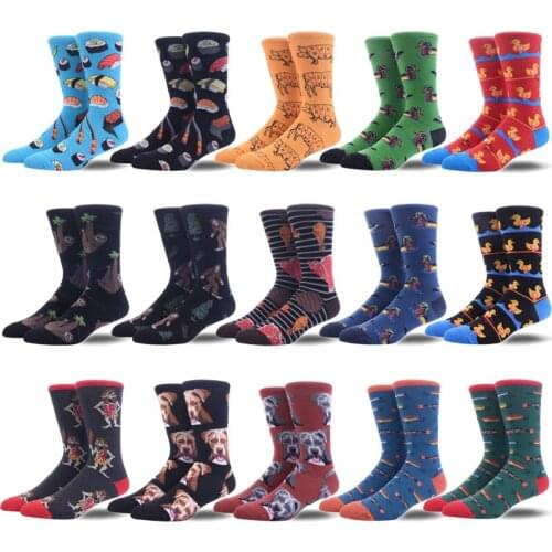 Harajuku Popular Street Trend Men Cotton Socks Soft Creative Sushi Duck Dog Hip Hop Pattern Happy Casual Skate Socks Male