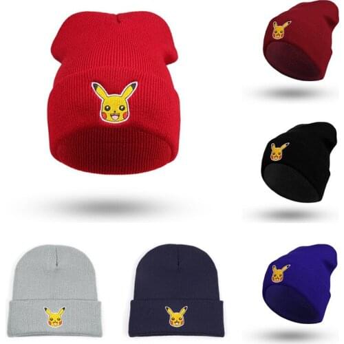 Pokemon Pikachu Explosive Embroidered Anime Wool Knitted Hat Men and Women Warm Fall Winter Stacked Ski Hat Hats for Men