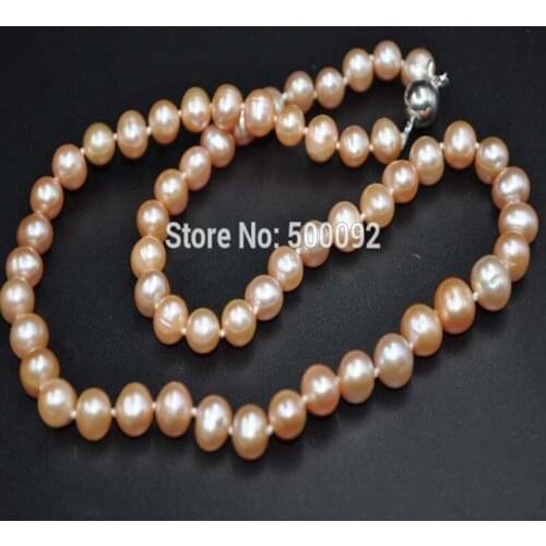 Genuine 17" 7*7-8mm potato pink freshwater pearl necklace