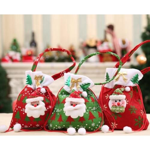 Santa Claus Snowman Cloth Christmas Gift Candy Treat Bags Pouch Cover Christmas Decoration For Home Xmas Party Supplies