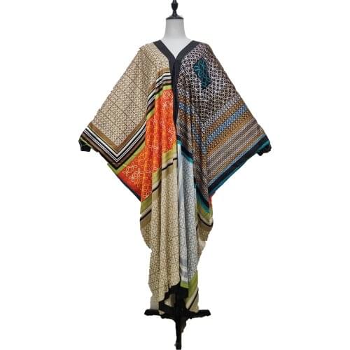 Sundress 2021 Malaysian Printed Summer Silk V-neck BouBou Dresses Traditional African Muslim Abaya Robe Kaftan Dress