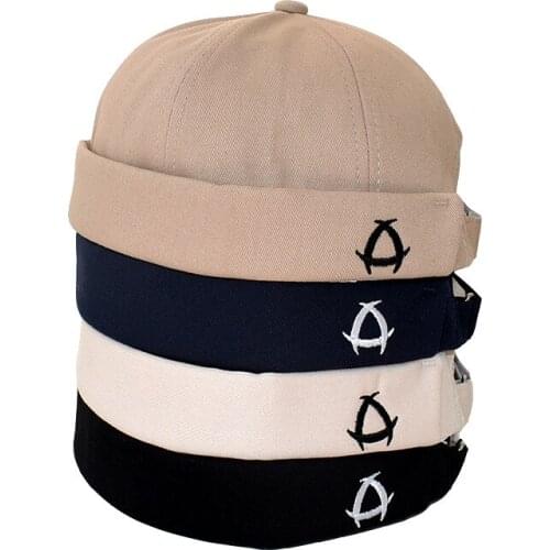 Men Women Retro Dome Melon Brimless BeanieCap Unisex Skullcap Sailor Cotton Mechanic Simple Embroidery Elastic Panels Docker Hat