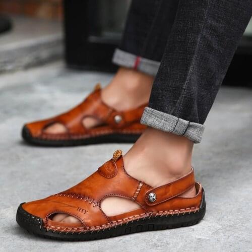 Fashion Men Shoes Men Slippers Half Drag Beach Shoe Outdoor Baotou Hollow Out Shoe Male Slides Flats Lazy Shoes Dual-use Sandals