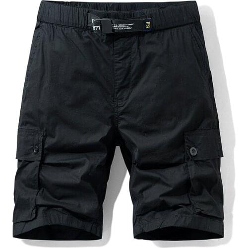 Mens Elastic Waist Multi Pocket Military Cargo Shorts 2020 Summer Male Cotton Khaki Mens Tactical Shorts Short Pants No Belt