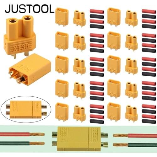 JUSTOOL 10 Pairs XT30 XT-30 Antiskid Plug Male Female Bullet Connector Plug Upgrade XT30 With Heat Shrinks For RC Lipo Battery