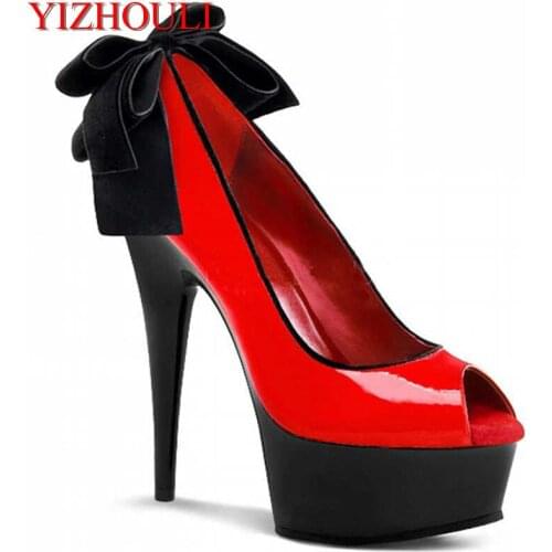 Open toe bride wedding shoes princess banquet formal dress shoes 15cm ultra high heels 6 inch bowtie sexy single shoes