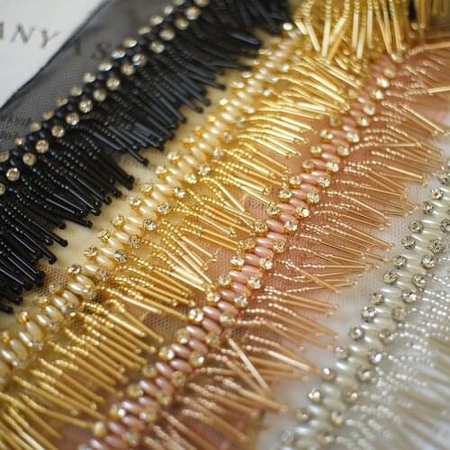 New 0.5meter long 5cm wide Rhinestone Decoration Beads Tassel Lace Trim Fringe Paillette Braid Lace Applique X569