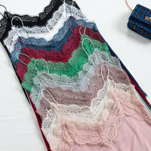 12 Colors Chic Streetwear Satin Lace Splice Camis Top Women Sexy V Neck Crop Top 2019 Spring Female Cropped Tank Top