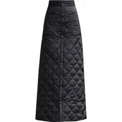 Plus size 4XL!High Waist Down Cotton a-line Skirts Womens Winter Thicken long single breasted package hip Skirt