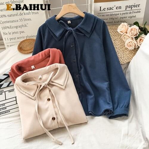 EBAIHUI Women Shirs 2021 New Autumn Winter Vintage Long Puff Sleeved Blouse Retro Preppy Style Doll Collar Famale Top Bow