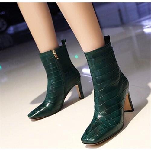 2020 fashion Ladies bare boots square toe high heels ladies shoes autumn winter solid color ankle boots Ladies boots size 34-43
