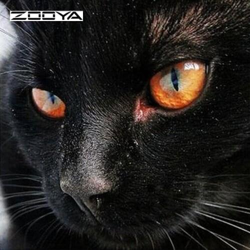 ZOOYA New Arrival Cross Stitch Rhinestone Pasted Diy Diamond Painting Home Decoration Square Drill Collage Black Cat Mural F81