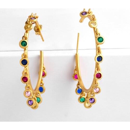 3 pair rainbow cz charm Earrings Jewelry Gold Color circle hoop Chandelier Earrings