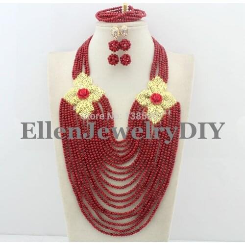 18 Rows Statement African Beads Jewelry Sets Nigerian Wedding Coral Jewelry Sets African Jewelry Sets W8291