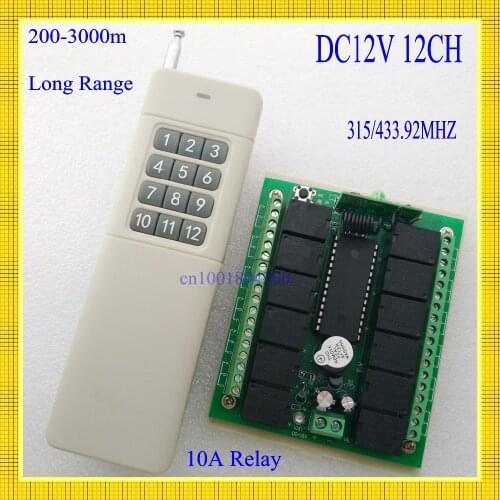 200-3000m Long Range DC12V 12 CH Radio Controller RF Wireless Remote Control Switch 315/433 Transmitter Receiver Remote RC TX RX