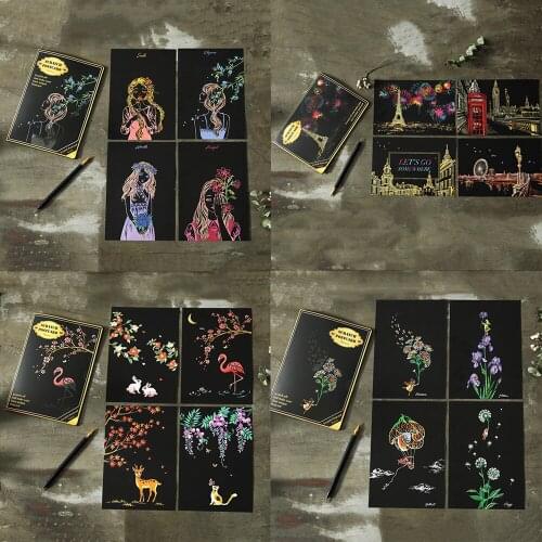 4Pcs/set Magic Colorful Drawing Board Paper Painting Scraping Children Kids learning Education Toys Painting Doodle Scratch Toys