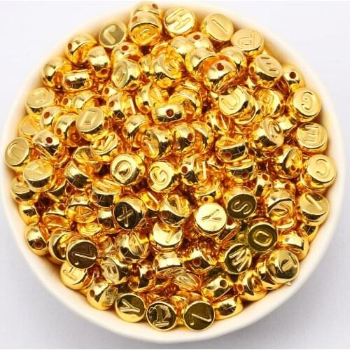 7mm Mixed Gold Letter Acrylic Beads Round Flat Spacer Alphabet Beads For Jewelry Making DIY Crafts Scrapbooking Decoration