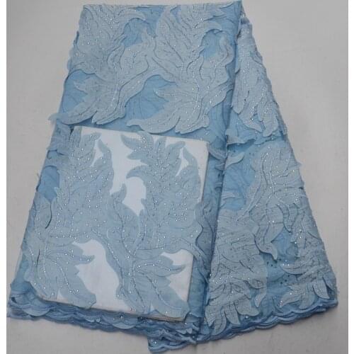 Free shipping (5yards/pc) high grade skyblue tulle lace stones fixed African French lace fabric with embroidery for dressFLP979