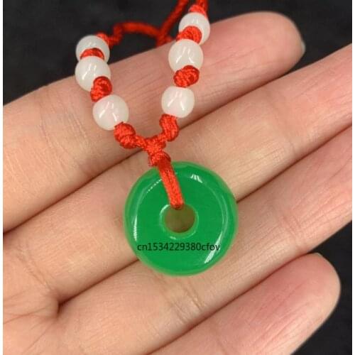 Natural green jade 18MM Lucky Beads Pendant Chinese Necklace Jewellery Fashion Amulet Gifts Man Women Free Rope New