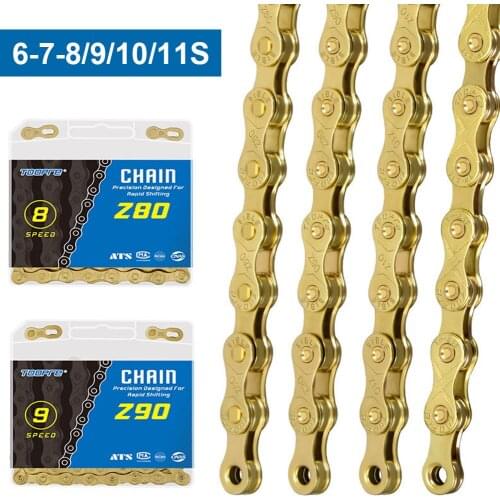 Gold Bike Chain 6 7 8 9 10 11 Speed Mountain Bike Chain 116 Links MTB Road Folding Chain with 1Pair Missing Links for Biking