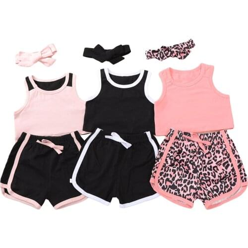 Kids Baby Girls Tracksuit Sets Summer Sleeveless Vest Tops Leopard Shorts 3pcs Outfits Fashion Clothing 0-5Years