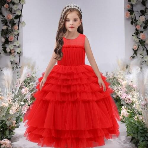 Little Girls Bridesmaid Ankle Length Kids Dresses For Girls Children Costume Princess Cake Tutu Dress Girl Party Wedding Dress