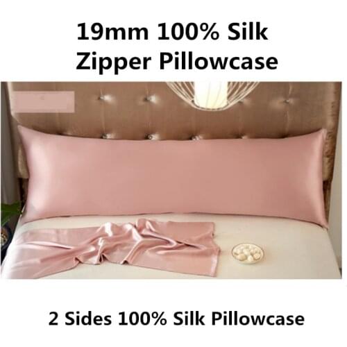 19mm Silk Long Zipper Pillowcase 1PC 100% Mulberry Silk Solid Color 2 Sides Silk Standard Queen King Custom-Size