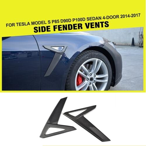 For Tesla Model S P85D P100D Sedan 4-Door 2014 - 2017 Car Styling Carbon Fiber Front Fender Vents Trims Scoops Car Sticker
