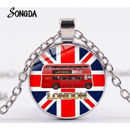 Hippie London Double-Decker Bus Necklace Creative Photo Car Fly to The Moon Pendant Travel London Cartoon Choker Jewelry