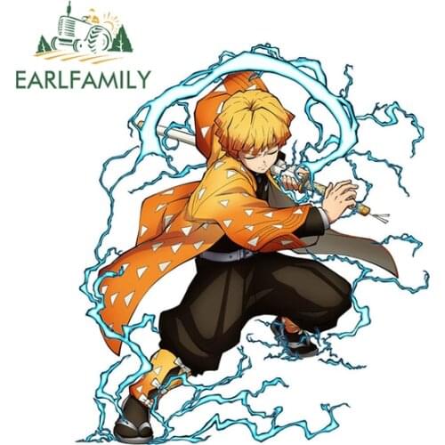 EARLFAMILY 13cm x 11.5cm for Demon Slayer Zenitsu Caravan Car Stickers Auto Car Assessoires Decal Vinyl Motorcycle Scratch-Proof