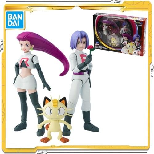 Original BANDAI Pokemon SHF Team Rocket Jessie James Meowth Pokemon Figures Model Cartoon Action Anime Toys Gifts for Children