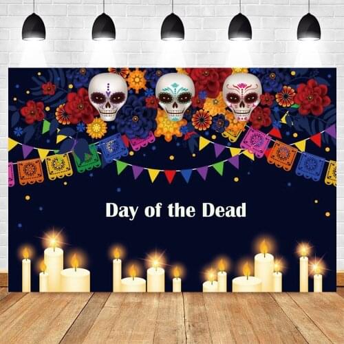 Yeele Mexican Day Of The Dead Backdrop Photocall Candle Flower Skull Photography Party DecorPhotographic Background Photo Studio