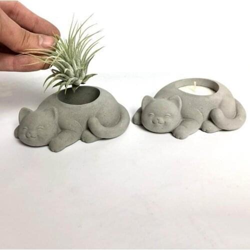Tealight Holder Molds Silicone Clay Molds for Concrete Cement Plaster Cat Air Plant Holder Molds Candle Holder Molds