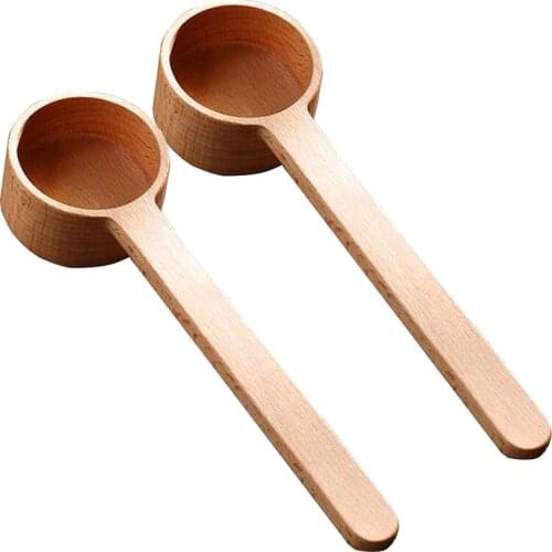 Hot YO-2 Pcs Coffee Scoop,Beech Wooden Coffee Ground Spoon,Measuring Scoop,Soup Cooking Mixing Stirrer,Wooden Tea Scoop
