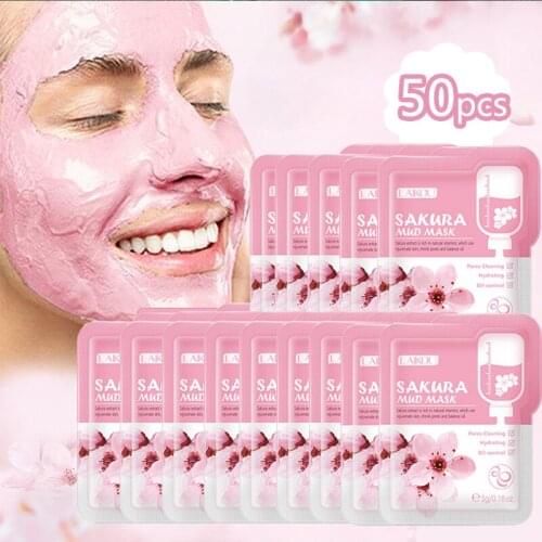 50pcs LAIKOU Japan Sakura Mud Face Mask Anti Wrinkle Night Facial Pack Skin Clean Dark Circle Moisturize Anti-Aging For Facecare