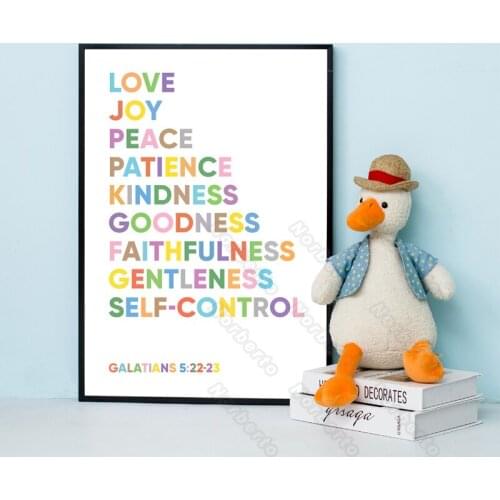 Modern Style Canvas Painting Wall Poster Colorful Letters Love Joy Peace Patience Kindness for Home Rooms and Nursery Room Decor
