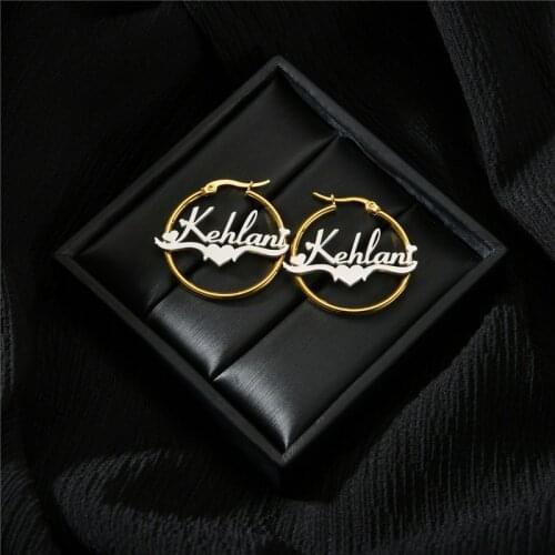 Customized Name Hoop 2 Color Earrings for Women Personalized Stainless Steel Nameplate Double Color Earrings Birthday Gifts