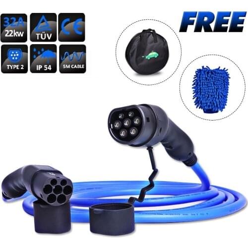TUV 32amps 22kw Cable Type 2 to Type 2 Female to Male Ev Charging Connector IEC 62196-2 5 Meters