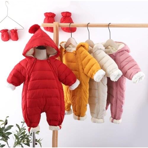 2020 Newborn Baby Jumpsuit Hooded Plus Velvet Warm Baby Boys Snowsuit Toddler Snow Suit Baby Girl Cotton Overalls Rompers