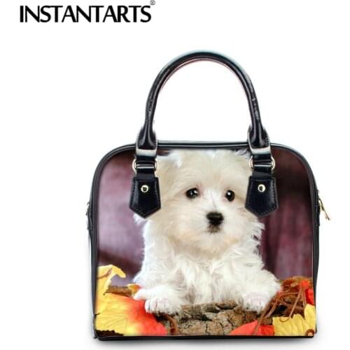 Coloranimal Maltese Dog Purse Women Luxury Shoulder Handbag 3D Printing Female PU Leather Set Shoulder Bag Zipper Leather Wallet