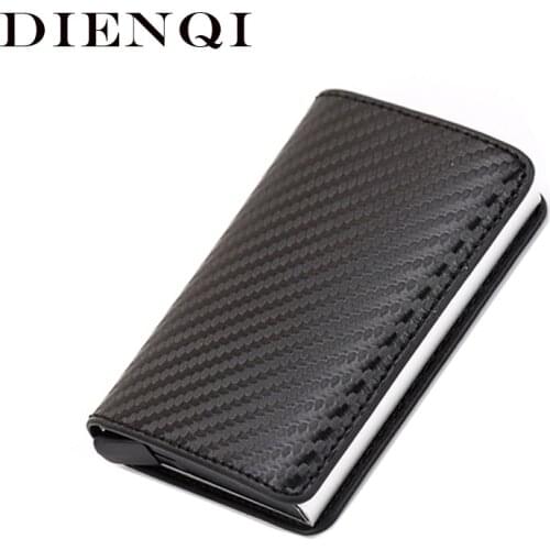 DIENQI 2020 Credit Card Holder Wallet Men Women Metal RFID Vintage Aluminium Bag Crazy Horse PU Leather Bank Cardholder Case New