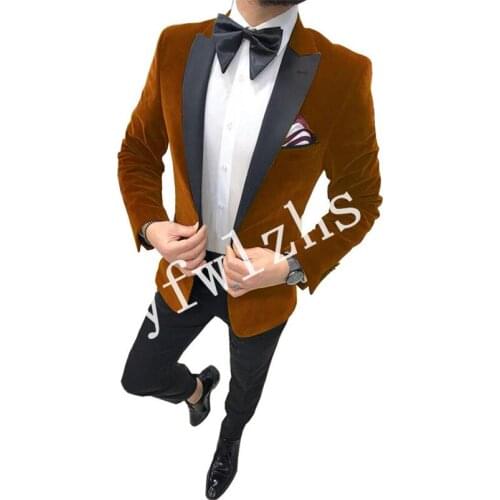 Handsome Velveteen Groomsmen Peak Lapel Groom Tuxedos Mens Wedding Dress Man Blazer Prom Dinner (Jacket+Pants+Tie) A222